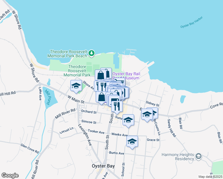 map of restaurants, bars, coffee shops, grocery stores, and more near 37 Hamilton Avenue in Oyster Bay