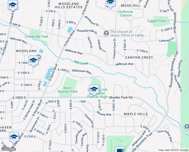 map of restaurants, bars, coffee shops, grocery stores, and more near 1785 Millstream Way in Bountiful