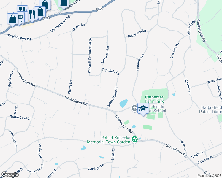 map of restaurants, bars, coffee shops, grocery stores, and more near 7 Salem Ridge Drive in Huntington
