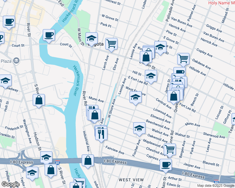 map of restaurants, bars, coffee shops, grocery stores, and more near 171 West Shore Avenue in Bogota
