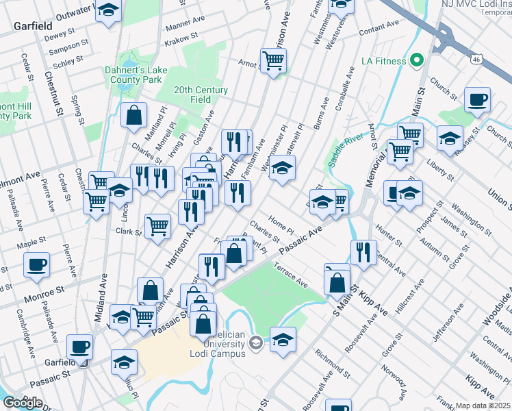 map of restaurants, bars, coffee shops, grocery stores, and more near 69 Charles Street in Lodi
