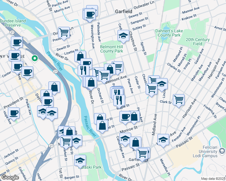 map of restaurants, bars, coffee shops, grocery stores, and more near 26 Wessington Avenue in Garfield
