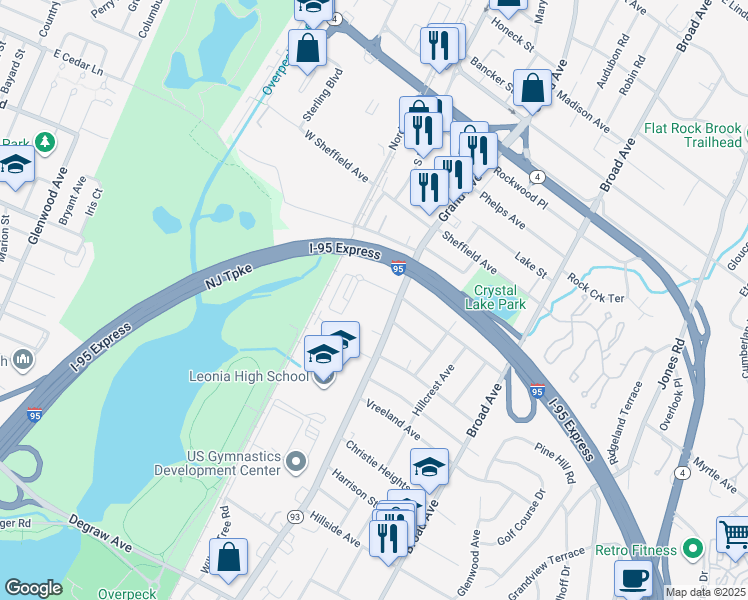 map of restaurants, bars, coffee shops, grocery stores, and more near 624 New Jersey 93 in Leonia