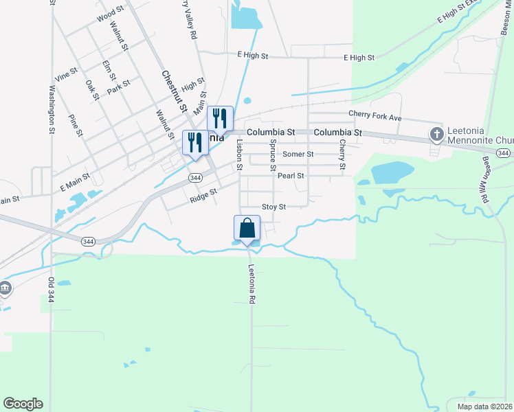map of restaurants, bars, coffee shops, grocery stores, and more near 151 Lisbon Street in Leetonia