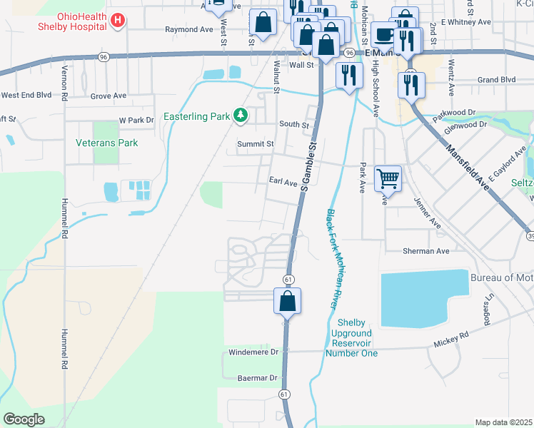 map of restaurants, bars, coffee shops, grocery stores, and more near 12 Ray Road in Shelby