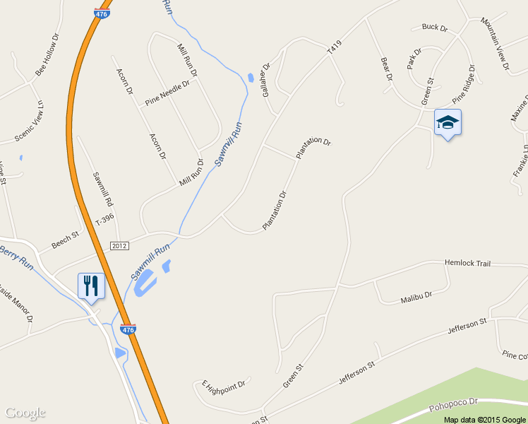 map of restaurants, bars, coffee shops, grocery stores, and more near 220 Plantation Drive in Lehighton