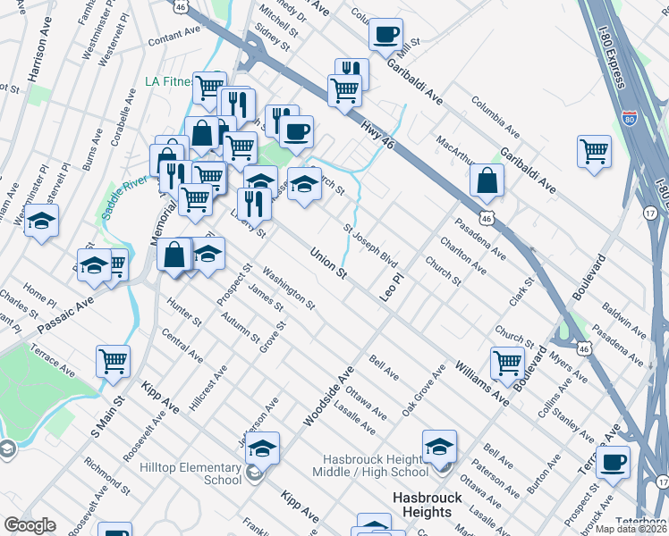 map of restaurants, bars, coffee shops, grocery stores, and more near 200 Union Street in Lodi