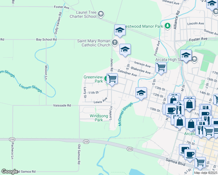 map of restaurants, bars, coffee shops, grocery stores, and more near in Arcata