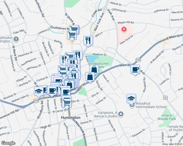 map of restaurants, bars, coffee shops, grocery stores, and more near 157 Main Street in Cold Spring Harbor