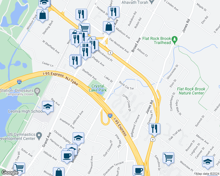 map of restaurants, bars, coffee shops, grocery stores, and more near 552 Broad Avenue in Englewood