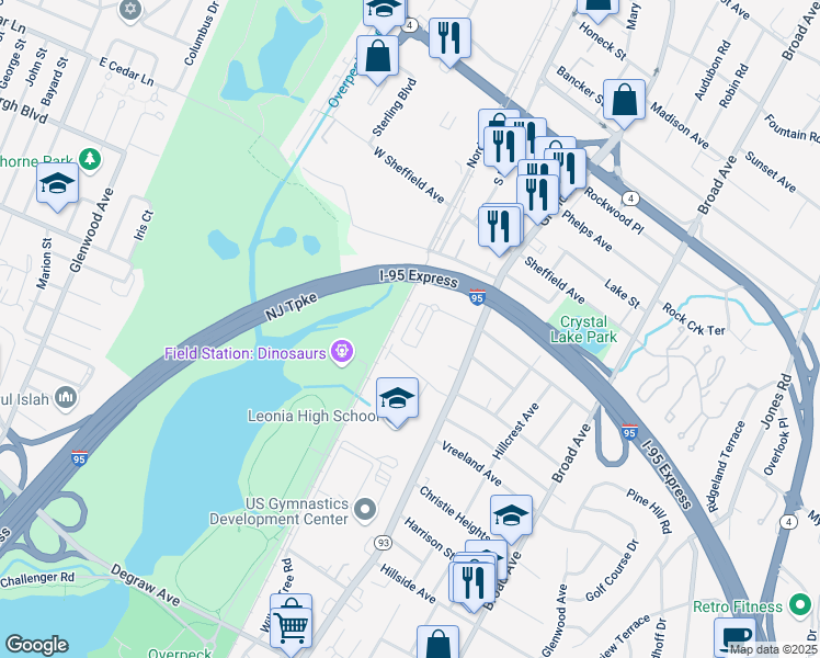 map of restaurants, bars, coffee shops, grocery stores, and more near 12A Lakeview Avenue in Leonia