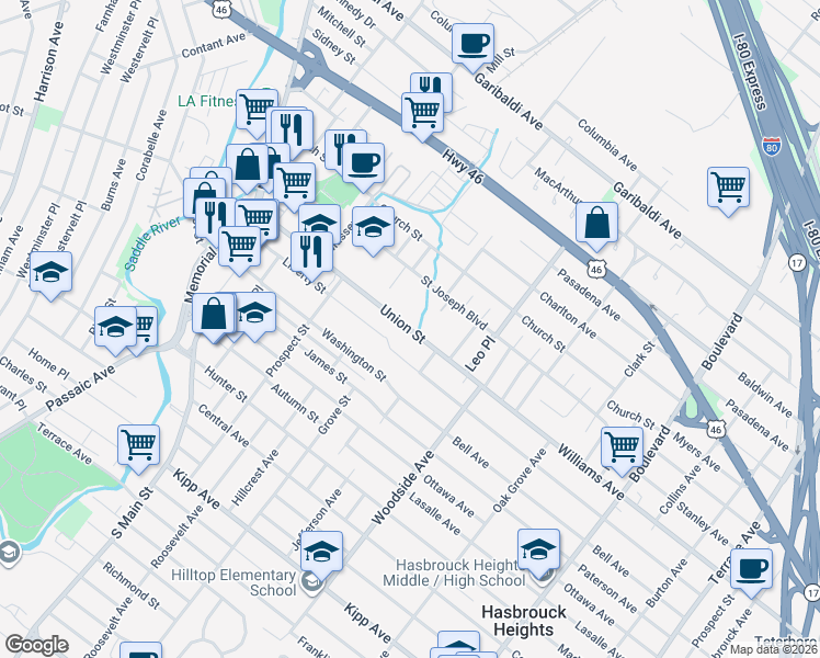 map of restaurants, bars, coffee shops, grocery stores, and more near 200 Union Street in Lodi