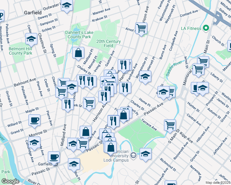 map of restaurants, bars, coffee shops, grocery stores, and more near 186 Farnham Avenue in Lodi Borough