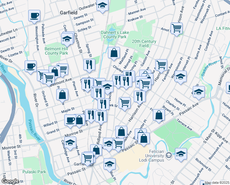 map of restaurants, bars, coffee shops, grocery stores, and more near 224 Lincoln Place in Garfield