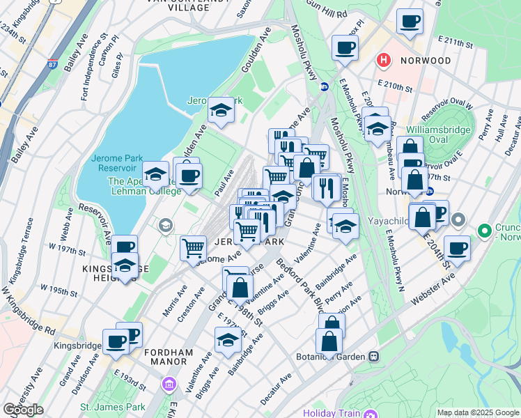 map of restaurants, bars, coffee shops, grocery stores, and more near 3053 Villa Avenue in Bronx