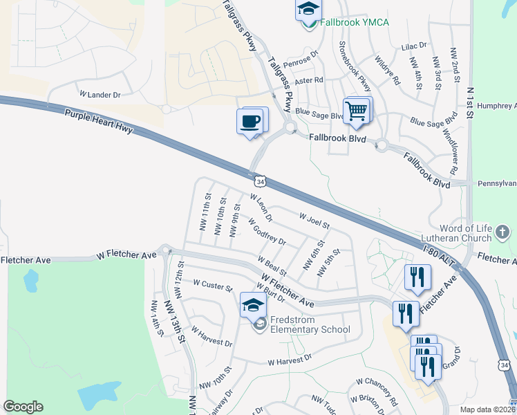 map of restaurants, bars, coffee shops, grocery stores, and more near 816 West Godfrey Drive in Lincoln