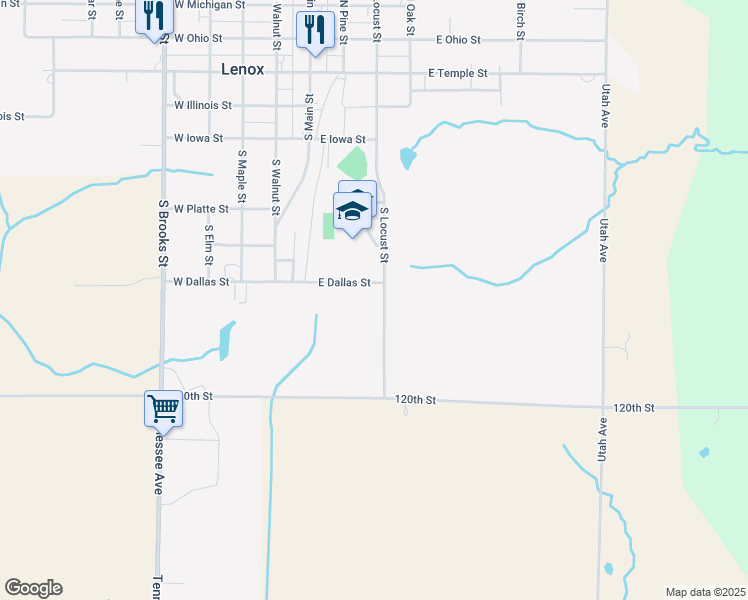 map of restaurants, bars, coffee shops, grocery stores, and more near 210 East Dallas Street in Lenox