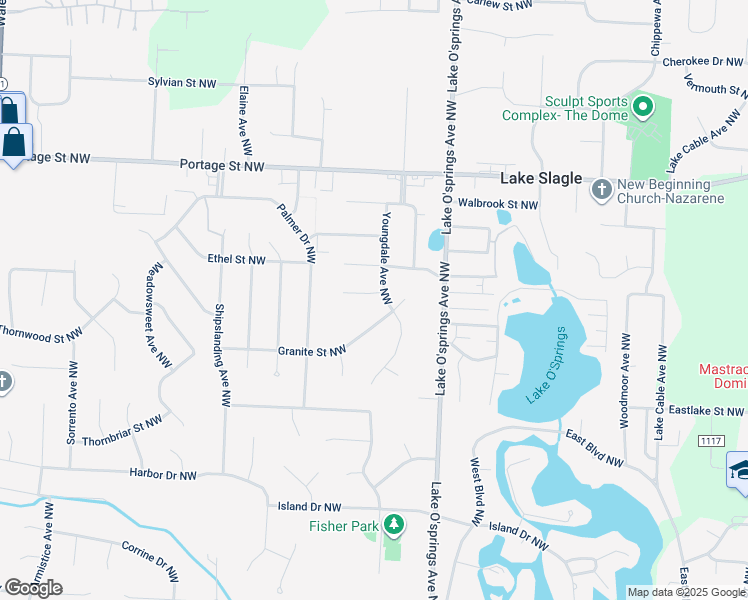map of restaurants, bars, coffee shops, grocery stores, and more near 6121 Granite Street Northwest in Canton