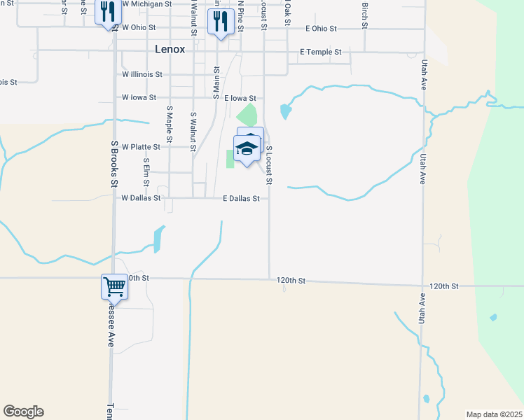 map of restaurants, bars, coffee shops, grocery stores, and more near 210 East Dallas Street in Lenox