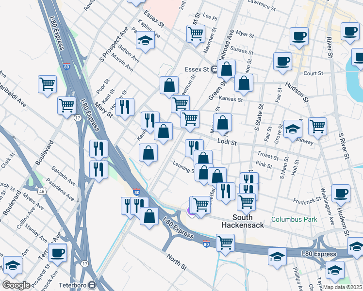 map of restaurants, bars, coffee shops, grocery stores, and more near 3 Romanelli Avenue in South Hackensack