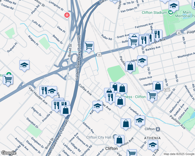 map of restaurants, bars, coffee shops, grocery stores, and more near 1301 Wickham Terrace in Clifton