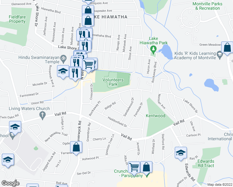 map of restaurants, bars, coffee shops, grocery stores, and more near 27 Rockaway Place in Parsippany-Troy Hills