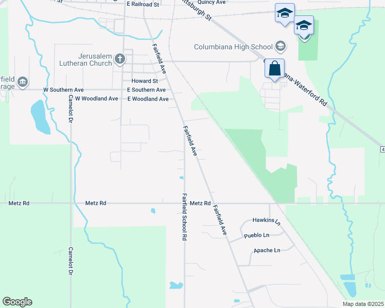 map of restaurants, bars, coffee shops, grocery stores, and more near in Columbiana