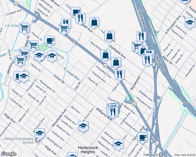 map of restaurants, bars, coffee shops, grocery stores, and more near 143 Charlton Avenue in Lodi