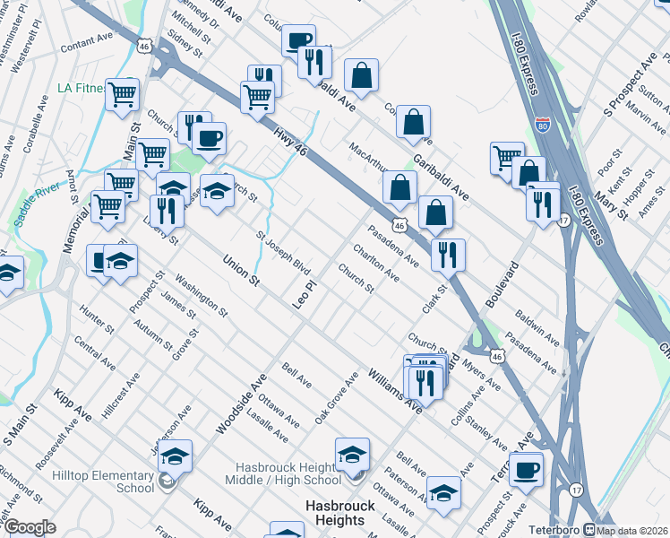 map of restaurants, bars, coffee shops, grocery stores, and more near 44 Christopher Street in Lodi