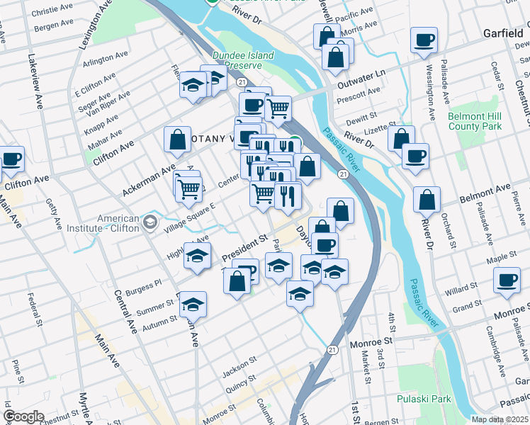 map of restaurants, bars, coffee shops, grocery stores, and more near 213 Dayton Avenue in Clifton