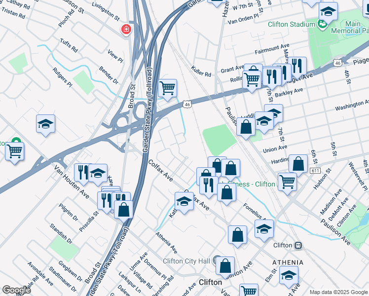 map of restaurants, bars, coffee shops, grocery stores, and more near 1301 Wickham Terrace in Clifton