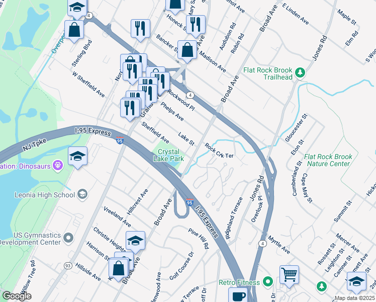 map of restaurants, bars, coffee shops, grocery stores, and more near 160 Lake Street in Englewood