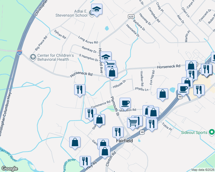 map of restaurants, bars, coffee shops, grocery stores, and more near 101 Plymouth Street in Fairfield