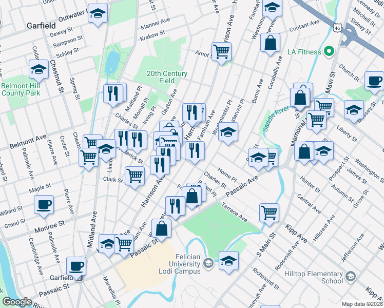 map of restaurants, bars, coffee shops, grocery stores, and more near 214 Farnham Avenue in Lodi
