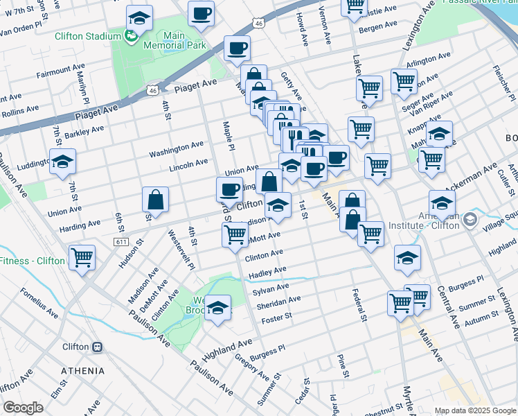 map of restaurants, bars, coffee shops, grocery stores, and more near 414 Clifton Avenue in Clifton