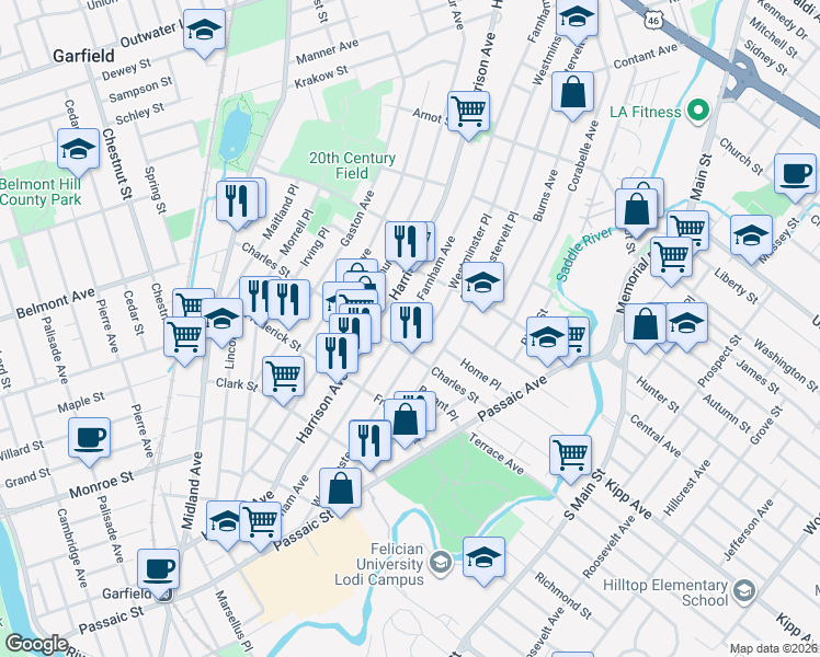 map of restaurants, bars, coffee shops, grocery stores, and more near 216 Farnham Avenue in Lodi