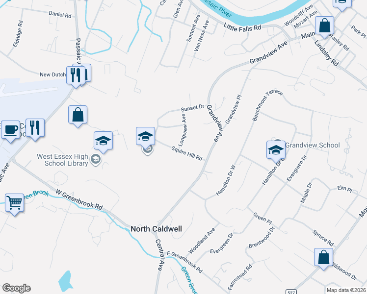 map of restaurants, bars, coffee shops, grocery stores, and more near 10 Longview Avenue in Caldwell