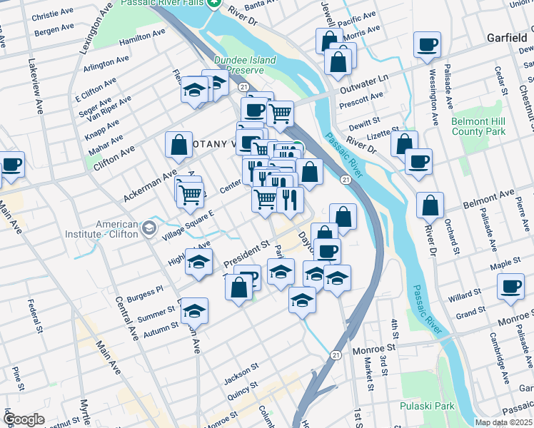 map of restaurants, bars, coffee shops, grocery stores, and more near 213 Dayton Avenue in Clifton