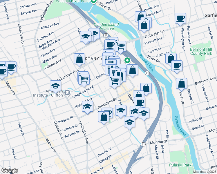 map of restaurants, bars, coffee shops, grocery stores, and more near 1 Forstmann Court in Clifton