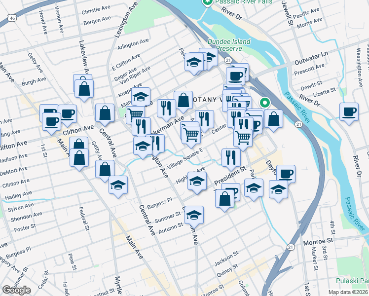 map of restaurants, bars, coffee shops, grocery stores, and more near 15 Holden Street in Clifton