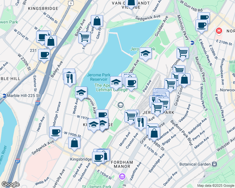 map of restaurants, bars, coffee shops, grocery stores, and more near 2990 Goulden Avenue in Bronx