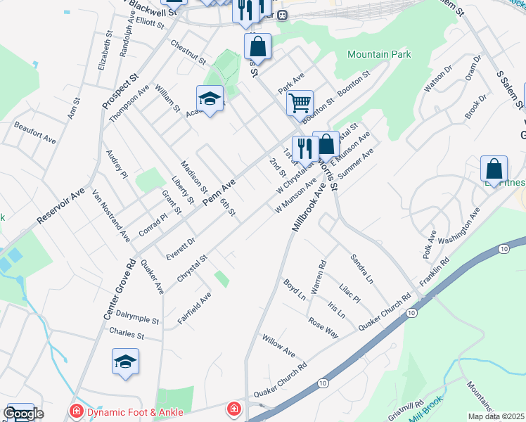 map of restaurants, bars, coffee shops, grocery stores, and more near 126 West Chrystal Street in Dover