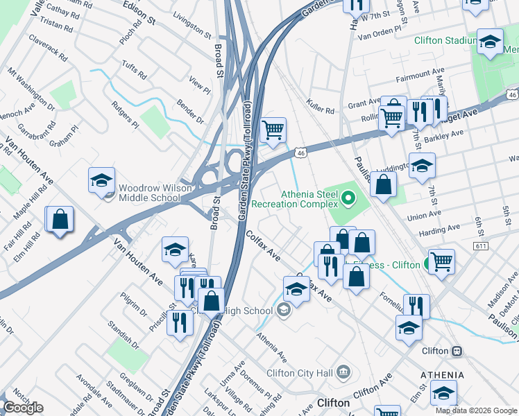 map of restaurants, bars, coffee shops, grocery stores, and more near 162 Winchester Court in Clifton