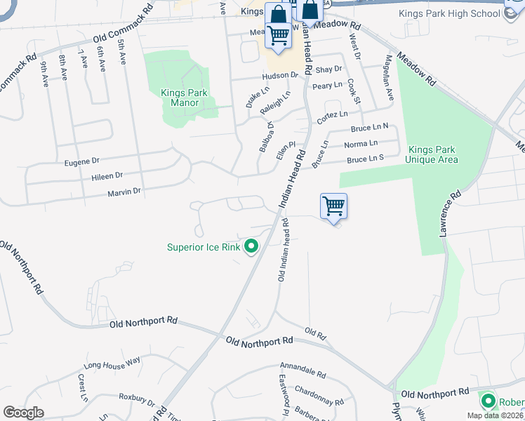 map of restaurants, bars, coffee shops, grocery stores, and more near 9 Mantack Path in Kings Park