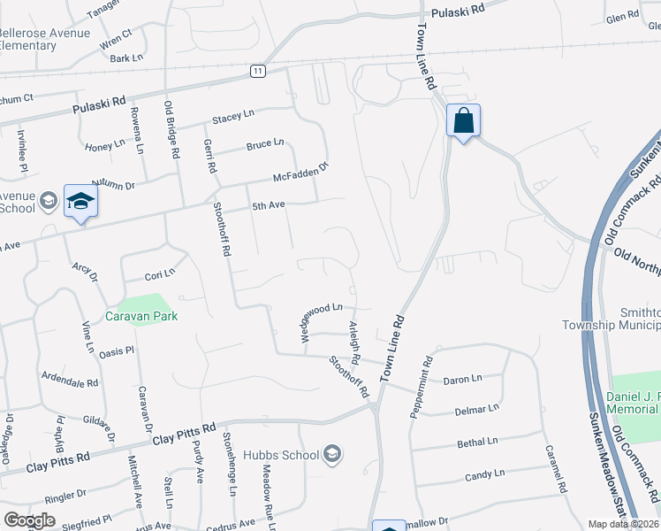 map of restaurants, bars, coffee shops, grocery stores, and more near 26 Arleigh Road in East Northport
