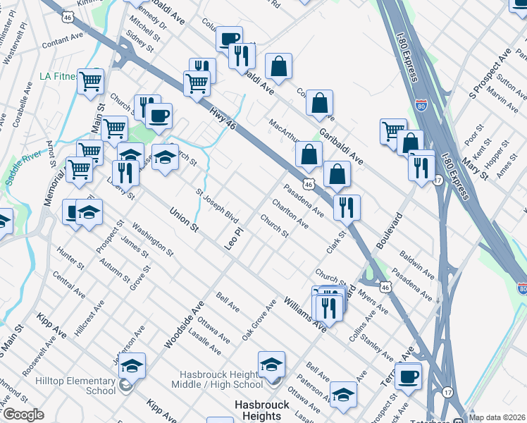 map of restaurants, bars, coffee shops, grocery stores, and more near 44 Christopher Street in Lodi