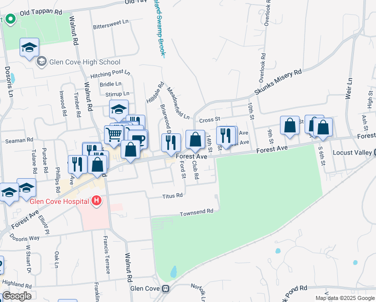 map of restaurants, bars, coffee shops, grocery stores, and more near 9 15th Street in Locust Valley