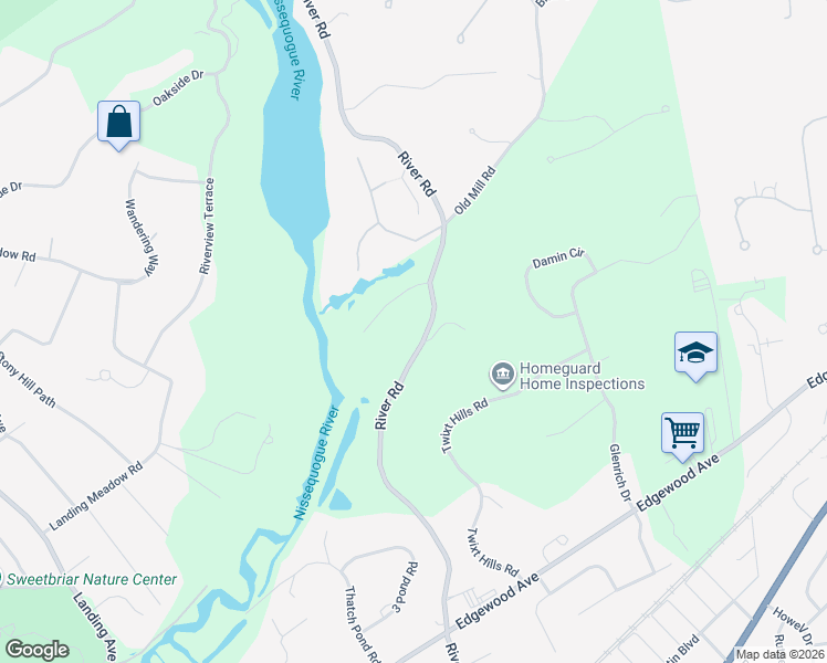 map of restaurants, bars, coffee shops, grocery stores, and more near 300 River Road in Saint James