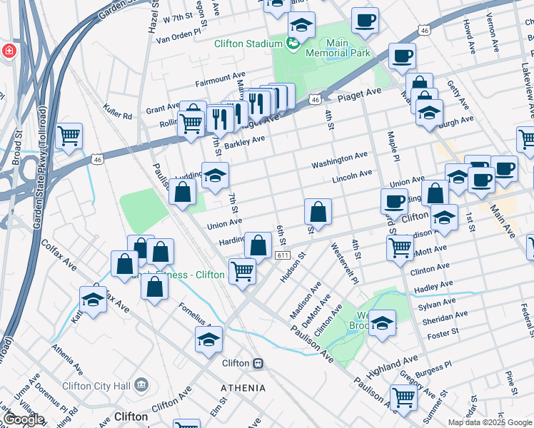 map of restaurants, bars, coffee shops, grocery stores, and more near 306 Union Avenue in Clifton
