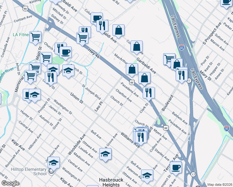 map of restaurants, bars, coffee shops, grocery stores, and more near 44 Christopher Street in Lodi